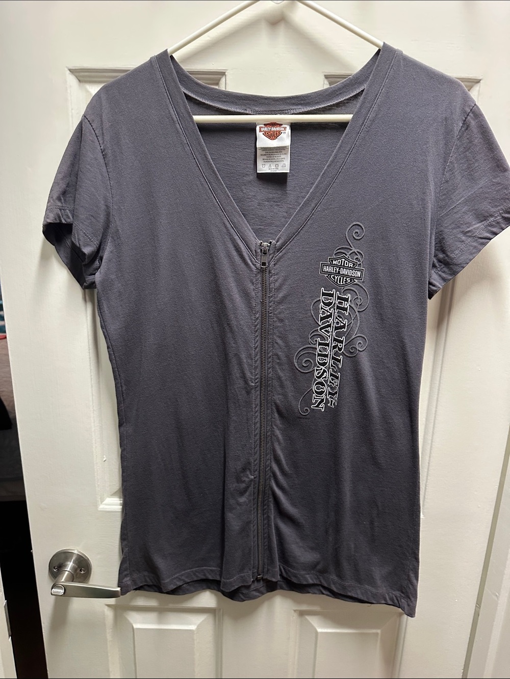 Harley-Davidson Women's Charcoal Gray Zip V-Neck Tee